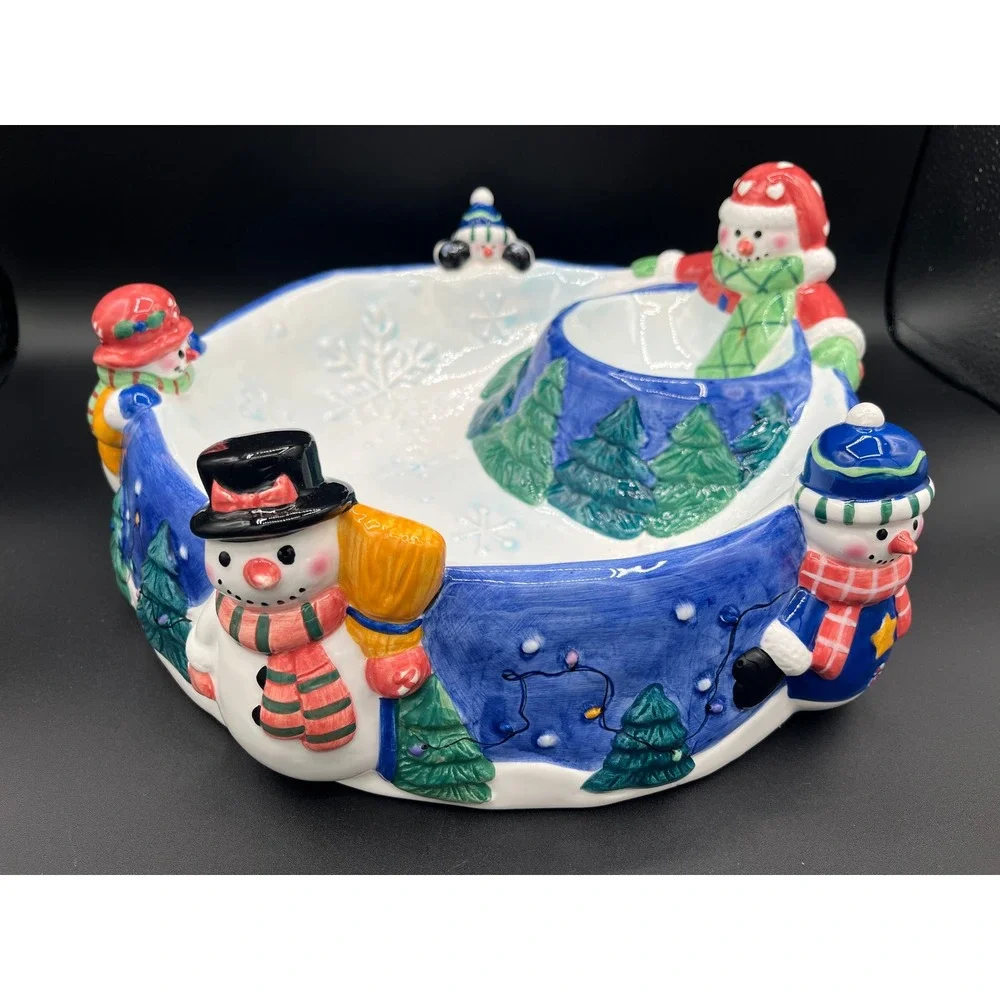 Christmas Snowman Chip Dip Serving Bowl Holiday Party Decor Winter Tray 11